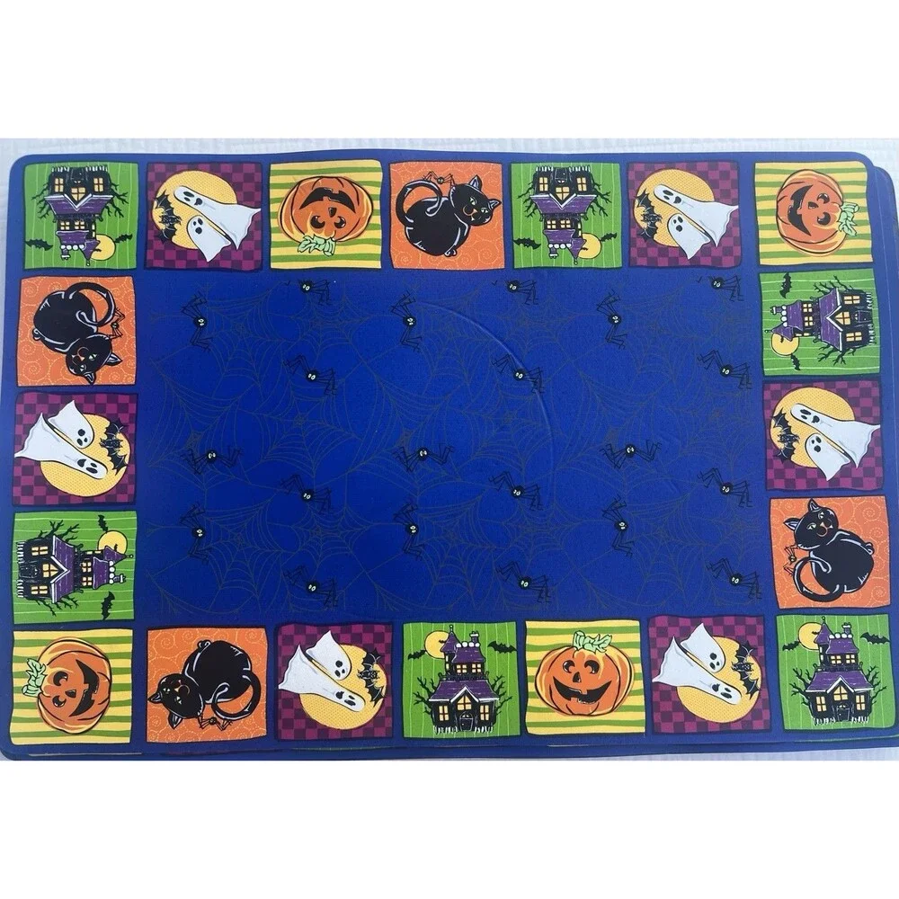 Vintage Halloween Foam Placemats Set of 7 12x18 Ghost Witch Black Cat